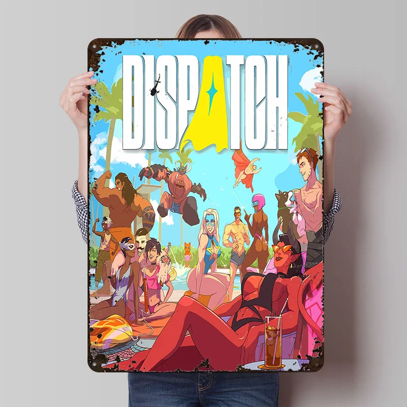 Dispatch: Poolside Gathering Poster Customized Vintage Metal Signs Wall Art Retro Tin Plaque for Gamer Decoration Gaming House