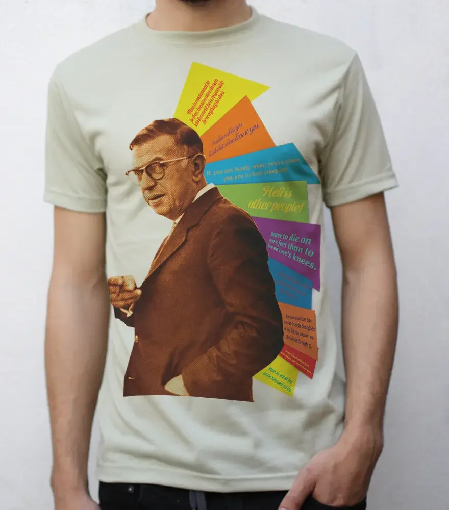 Jean-Paul Sartre T shirt Artwork  Y2K tops Unisex Summer Short Sleeve