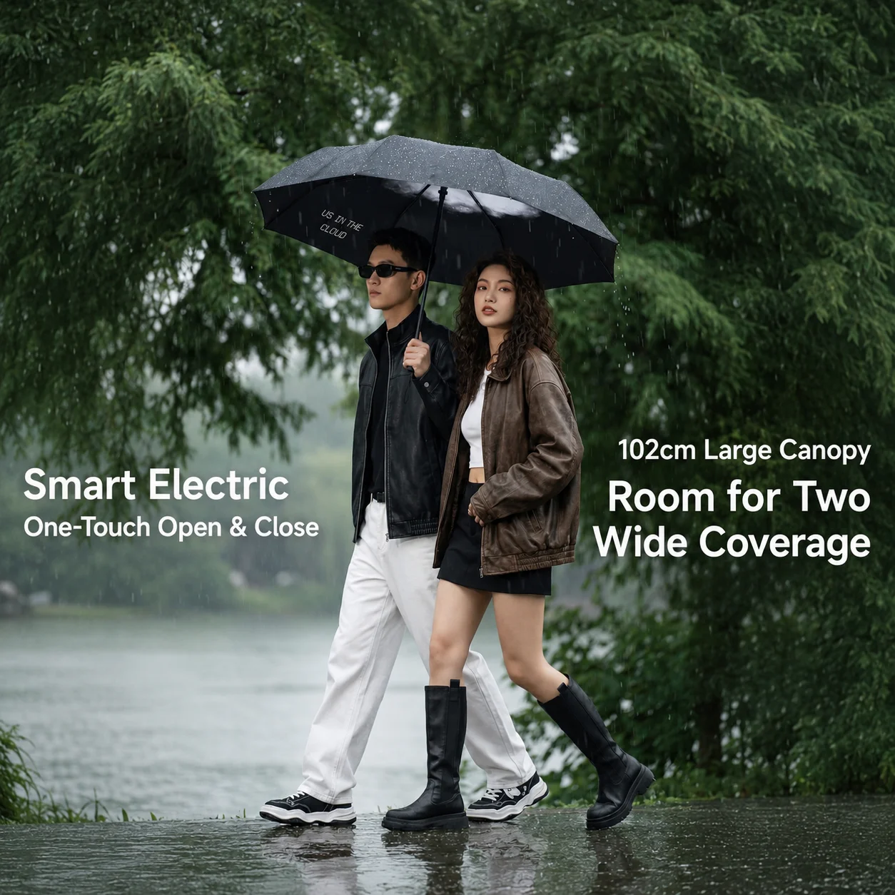Intelligent Fully Automatic Electric Umbrella Black Vinyl Sun Protection Rainproof Windproof Unisex UV Protection Umbrella