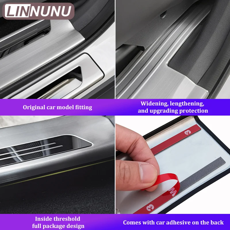 LINNUNU Car Door Sill Trim Stickers Exterior Threshold Plate Scuff Cover Protector Auto Accessories For Geely Okavango Haoyue L