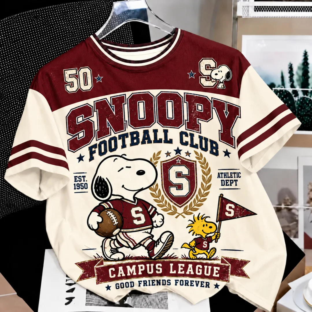 Snoopy University League Varsity T Shirt Men Women Vintage Campus College Cartoon Tees Summer Oversized Short Sleeve Kids Tops