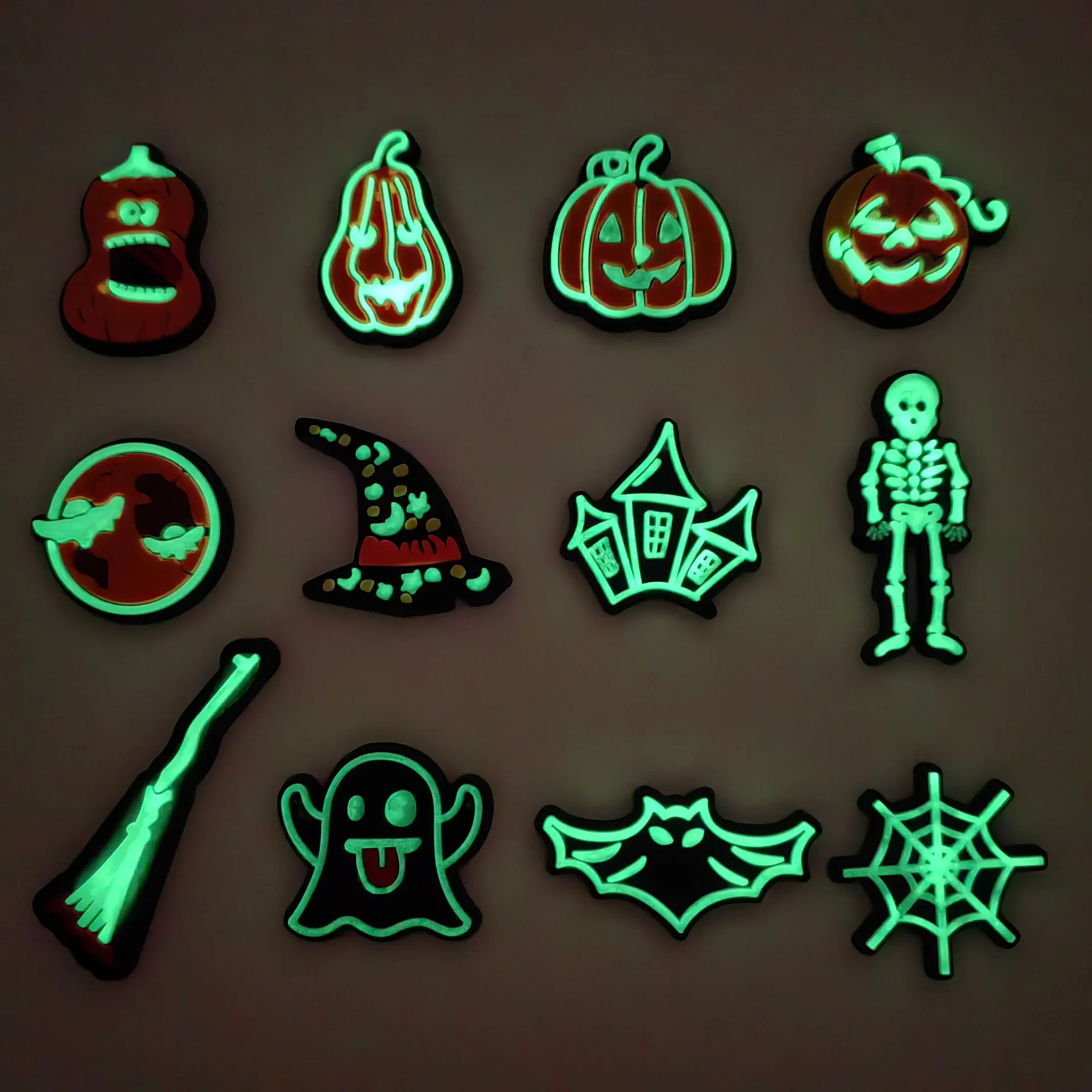 12Pcs/set Luminous Halloween Shoe Charms DIY Hole Shoes Detachable Buckle Garden Shoes Accessories Girls Women Festival Gift