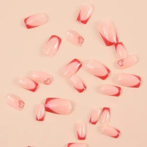 بسيط النبيذ الأحمر الفرنسية الأظافر الكاذبة ، أوروبي وأمريكي نمط فاخر خفيف لتحسين الأظافر ، بقع مسمار قابلة للفصل أعلى 6 مبيعات أظافر فرنسية حمراء - رقم 5