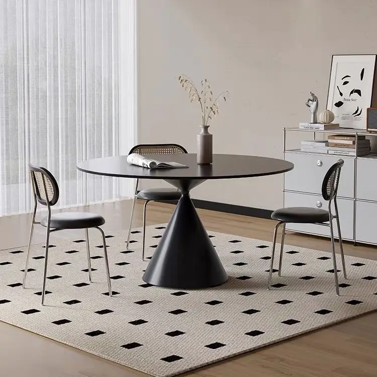 Round dining table rock slab dining table pure white living room simple round table ivory white wind household round