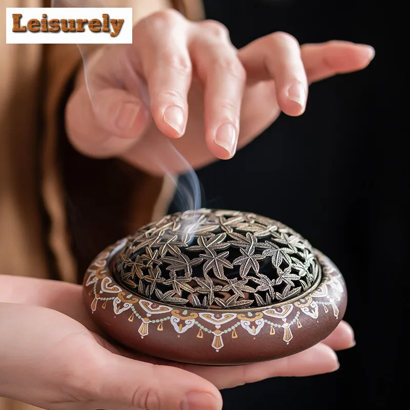 Enamel Colorful Plate Incense Stove Chinese Zen Path Aromatherapy Furnace Small Sandalwood Burnerhousehold Kung Fu Tea Ornaments