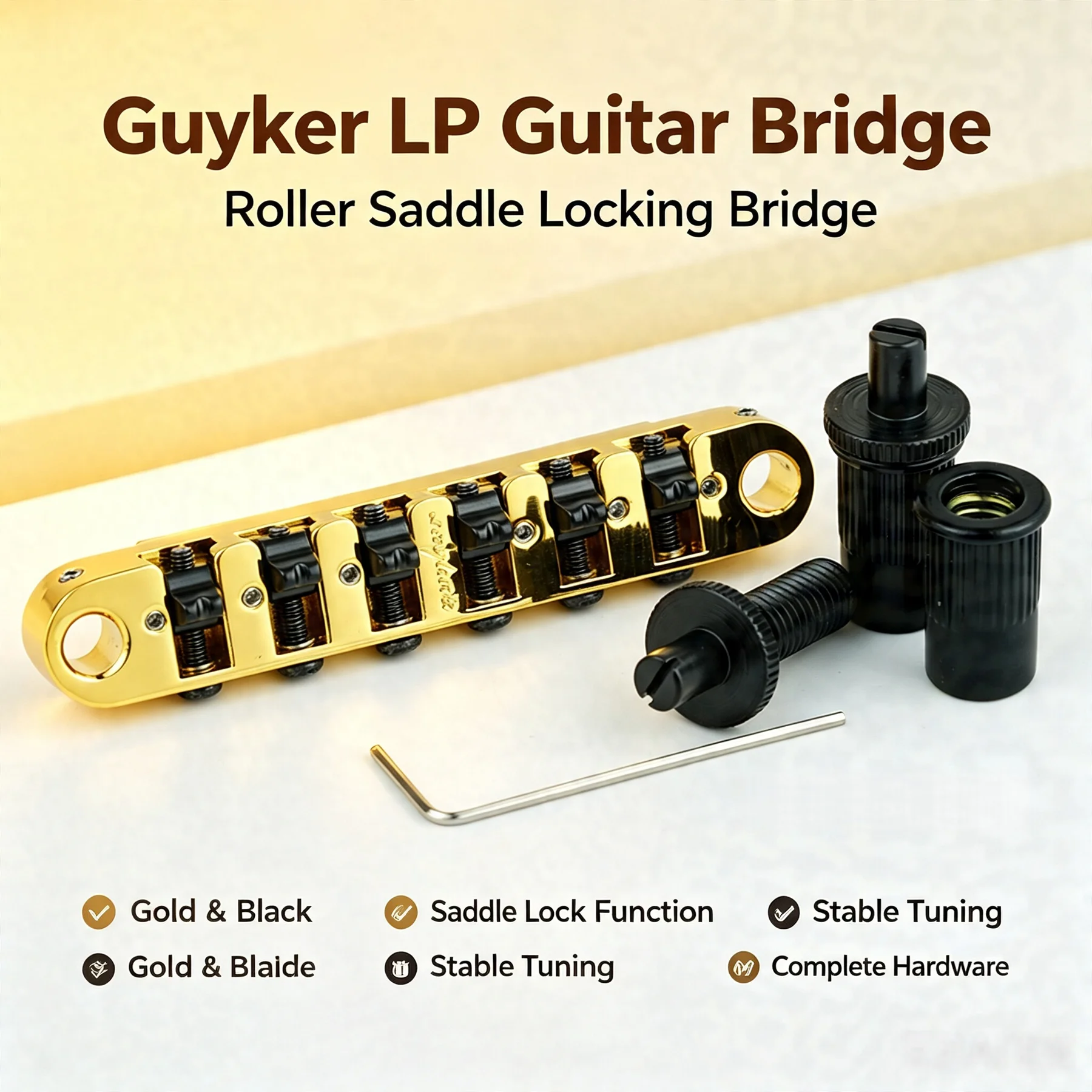 Guyker LP Guitar Bridge, Saddle Locking Tune-o-matic Bridge, for Les Paul Style Electric Guitar Hardware