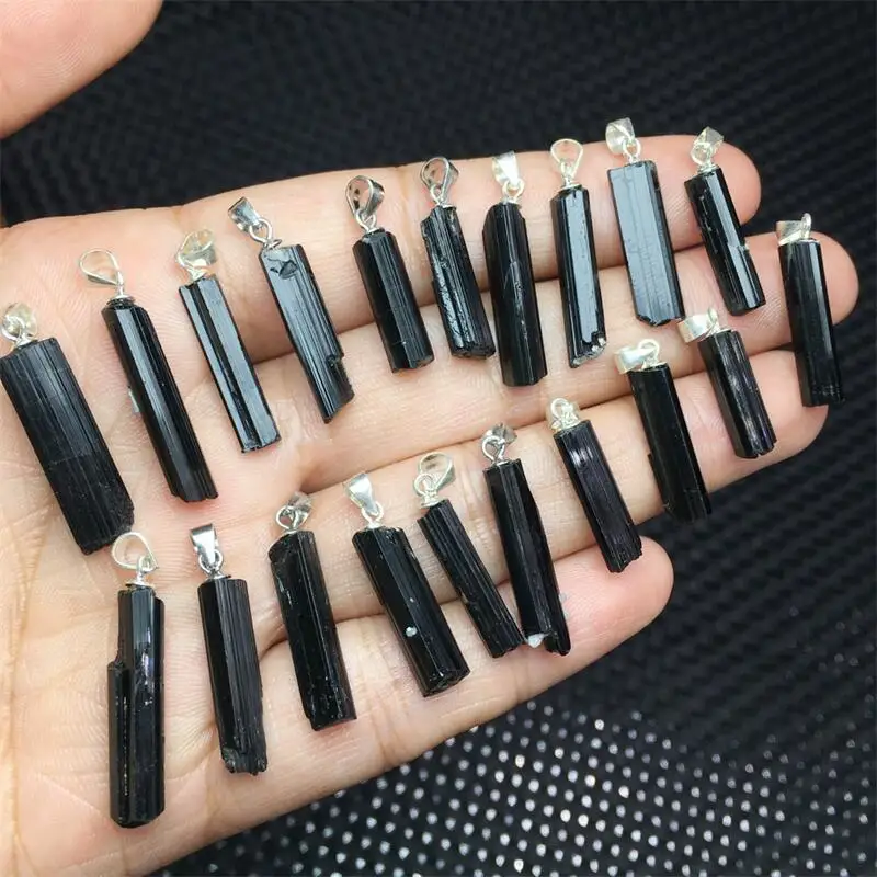 S925 Natural Black Tourmaline Pendant Crystal Carving Polishing Mature Charm Jewelry Birthday Present 1PCS