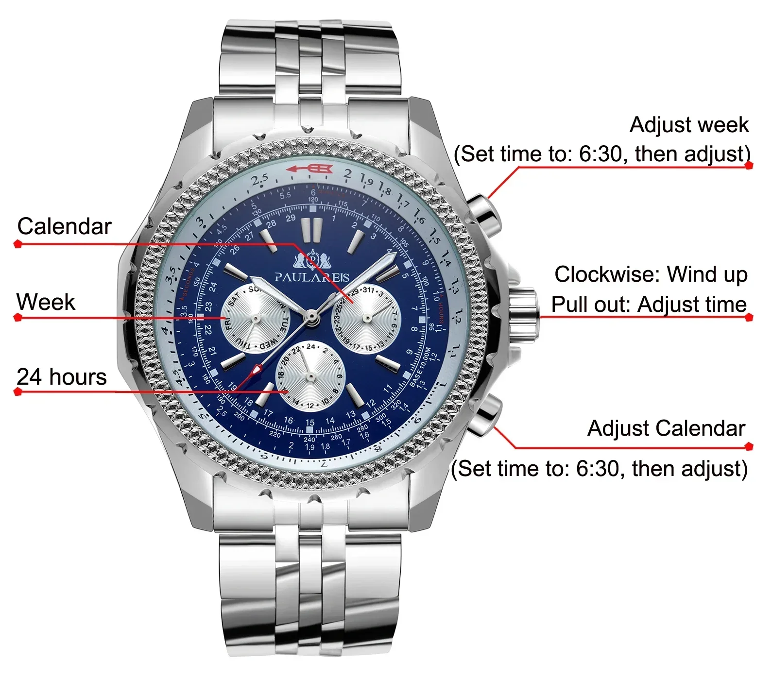 Automatic Mens Watch Self Wind Mechanical Movement Stainless Steel Black Brown Blue Leather Strap Sports Big 50mm Watches