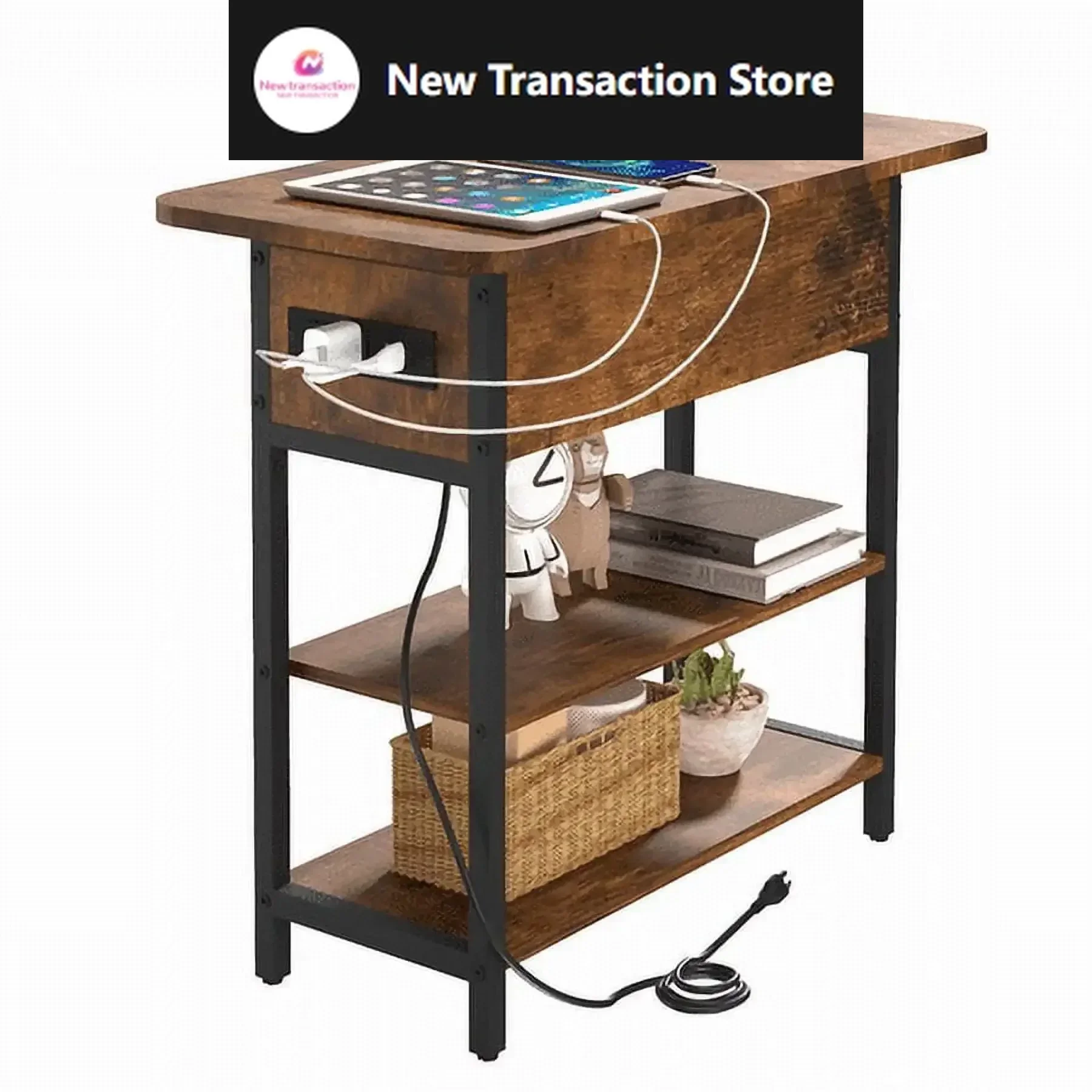 

End Table with Charging Station, Flip Top Side Table with USB Ports and Outlets, Nightstand Bedside Table Living Room Bedroom