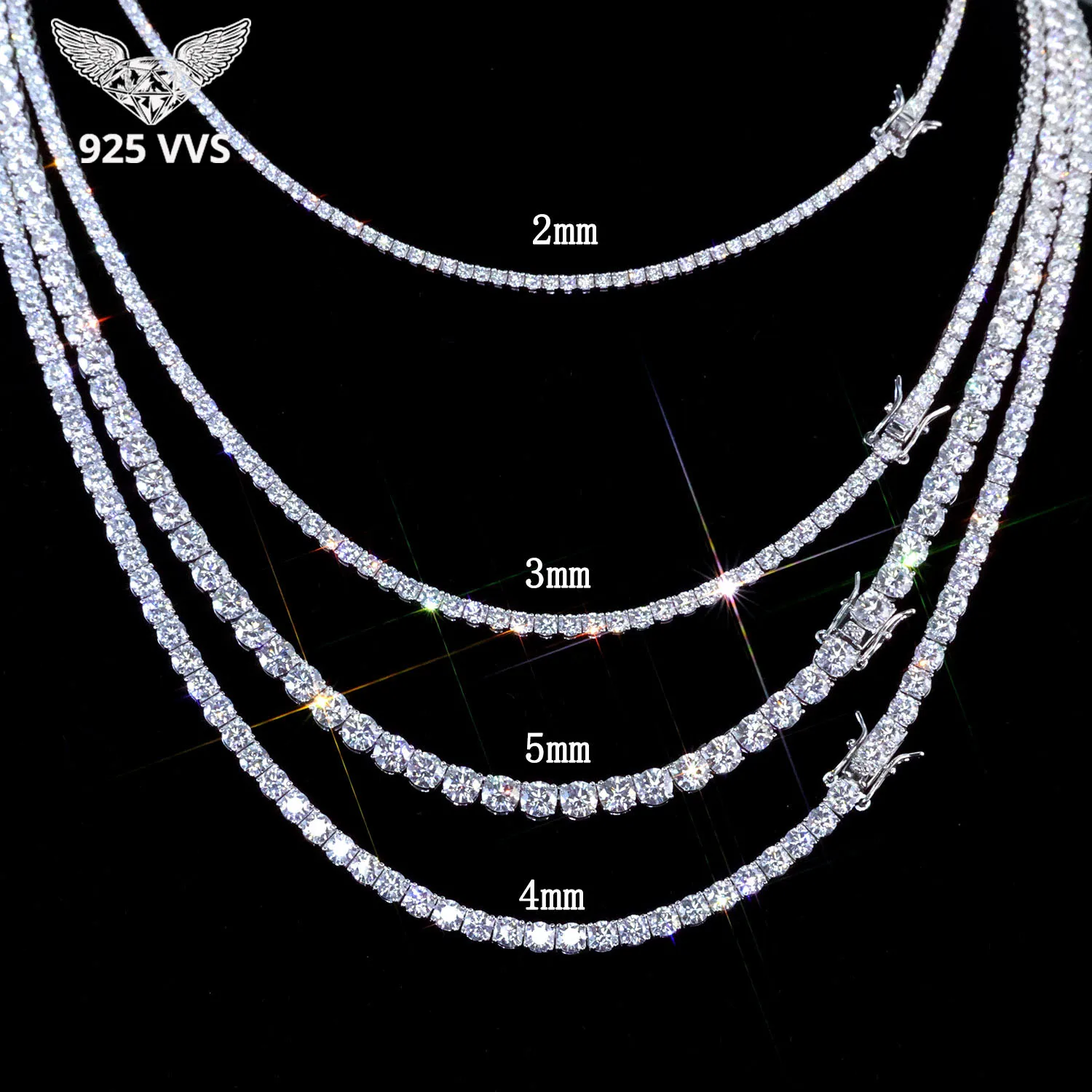 

925 VVS Moissanite Tennis Chain Fine Jewelry 2/3/4/5MM Width Iced Out Bling Moissanite Bracelet Sterling Silver for Women Men