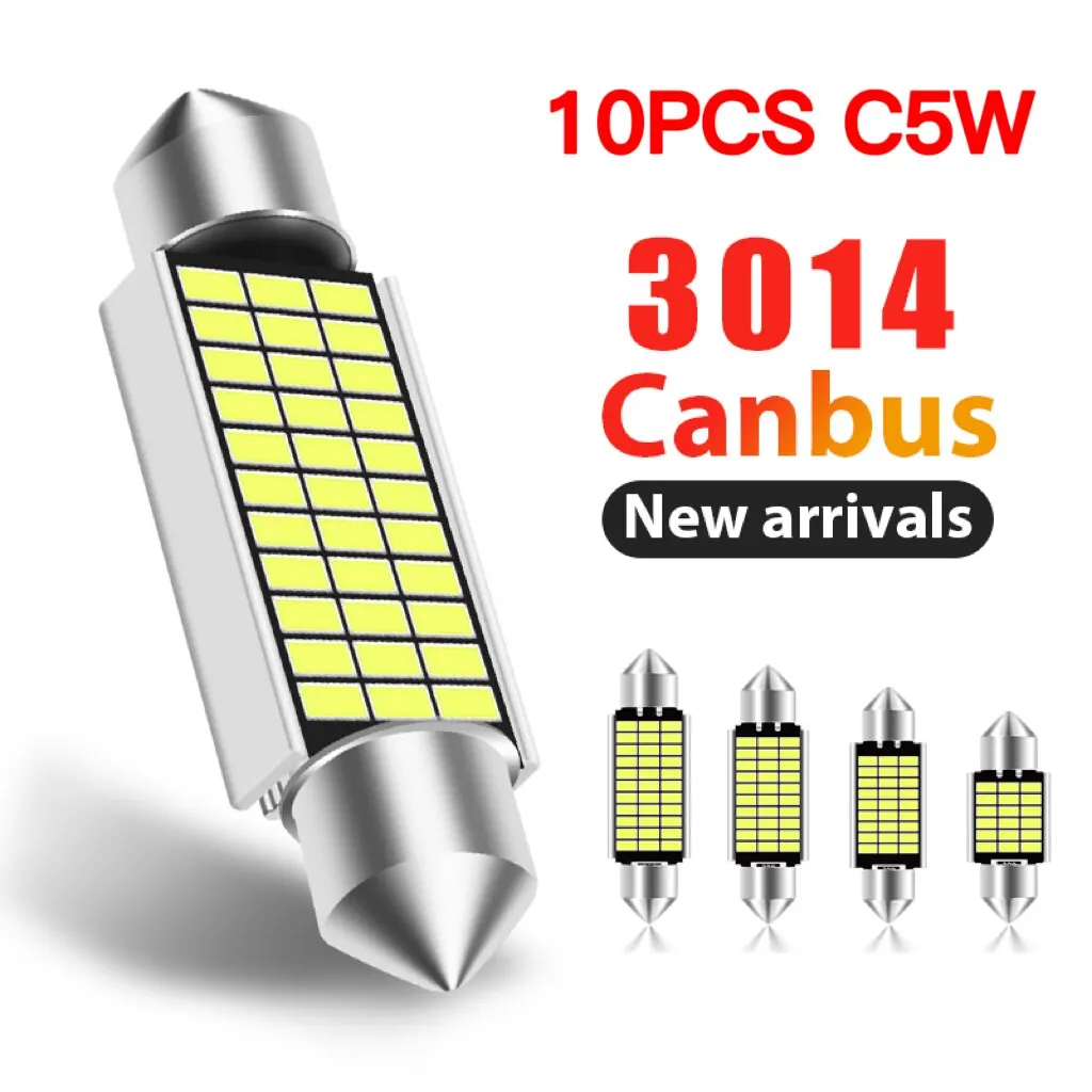 10pcs C5w LED Festoon Dome 3014 LED CANBUS No Error Free 31mm 36mm 39mm 41mm Car Interior Reading Lamps Parking Light