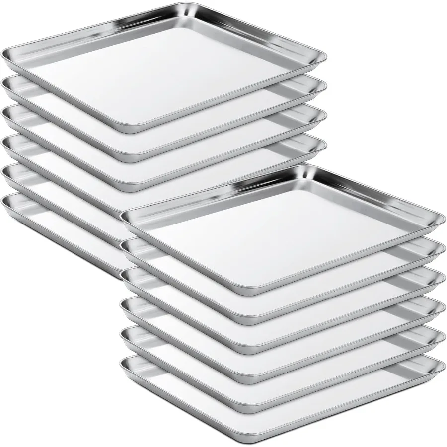 

12 Pieces Baking Sheet Pan Cookie Sheet Set for Oven Stainless Steel Trays Nonstick Small Serving Tray Cake Toaster Metal Food