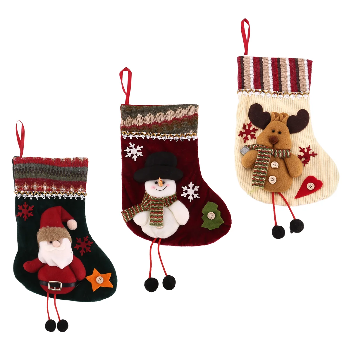 

3 Pcs Christmas Stockings Santa Claus Reindeer and for Xmas Holiday Decor