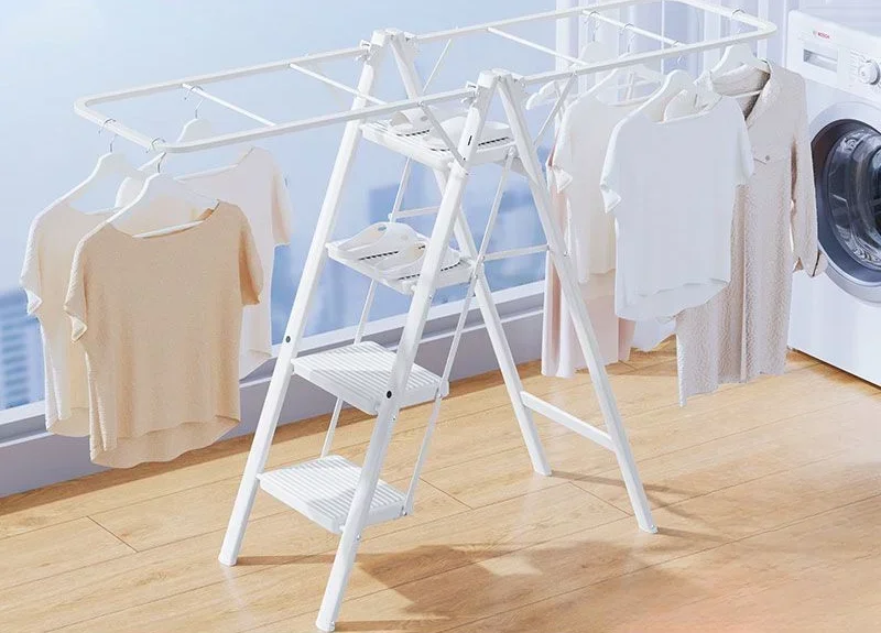 Drying rack ladder Dual purpose thickened indoor drying staircase Multi functional folding zigzag ladder for household use