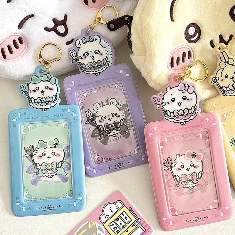 Miniso Chiikawa Bus Card Sleeve Case Anime Hachiware Usagi Shisa Album Keychain Bank Meal Id Credit Card Subway Card Bag Pendant