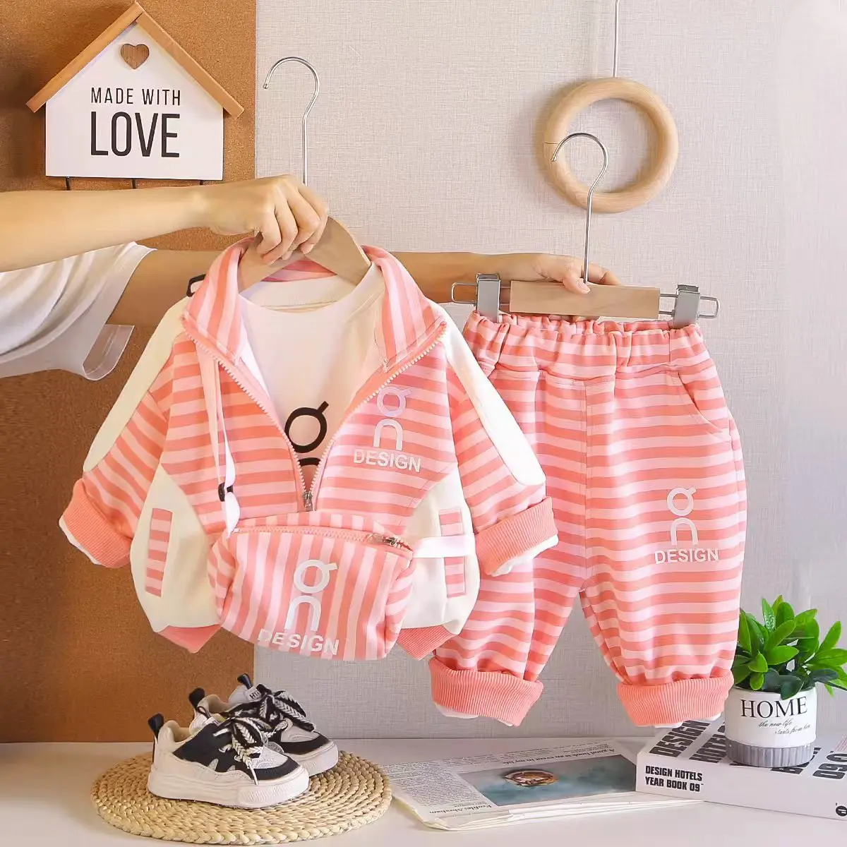 Kid Sports Suit Cute New 2pcs Toddler Children Outfit Spring Autumn Baby Girl Striped Zipper Jacket+T-shirt+Pants 3PCS Sets 0-5Y