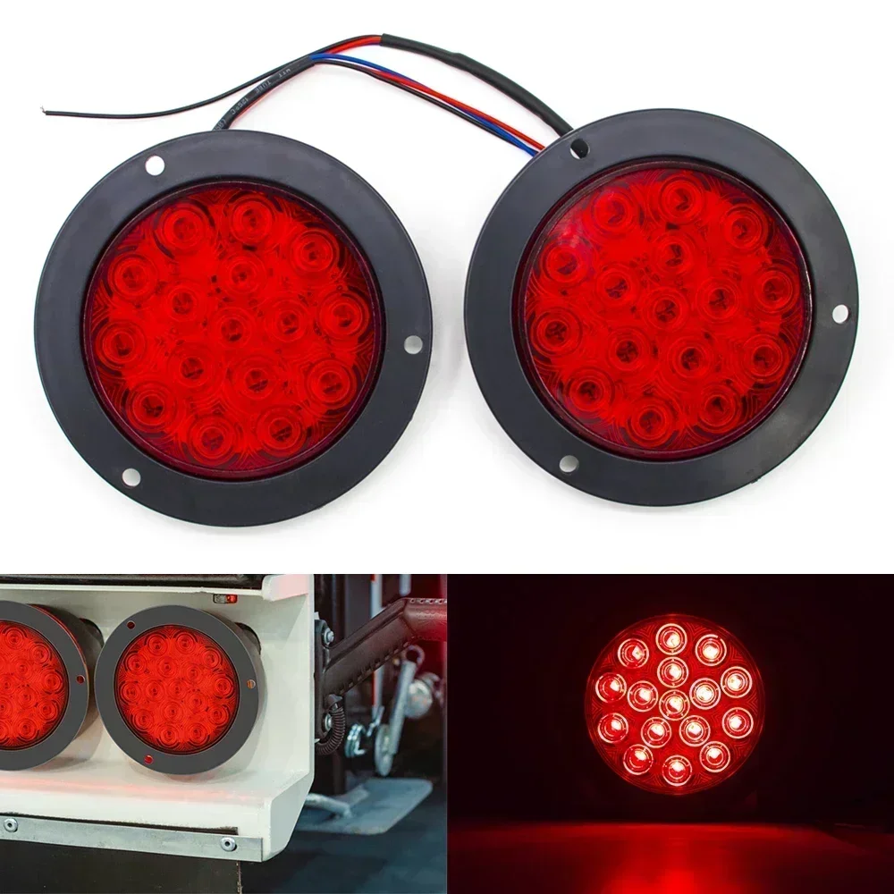 2pcs 12V 24V Car Round LED Rear Tail Light Brake Stop Side Marker Warning Indicator Running Reverse Lamp Truck Trailer Reflector