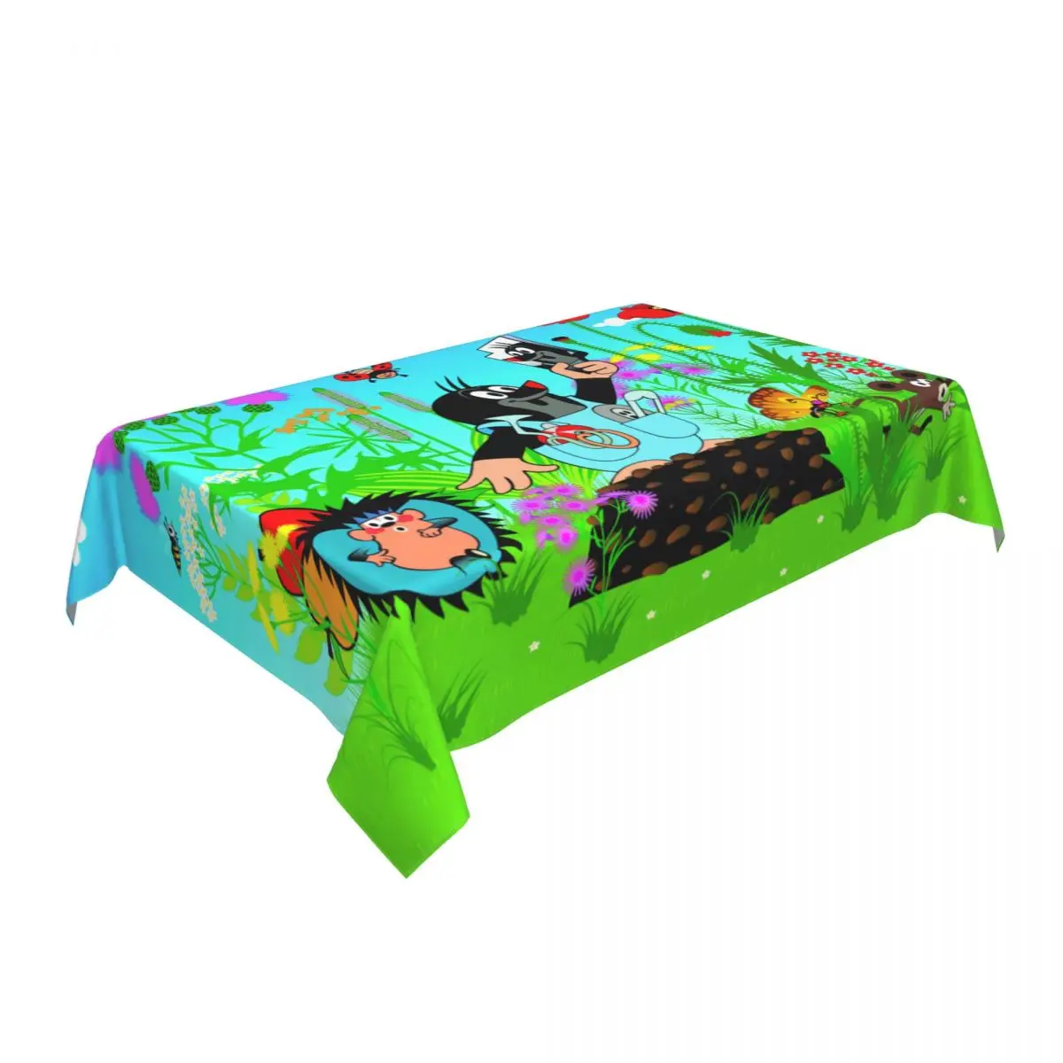 Rectangular Oilproof Happy Mole Krtek Table Cover Fitted Cartoon Little Maulwurf Table Cloth Backed Edge Tablecloth for Dining