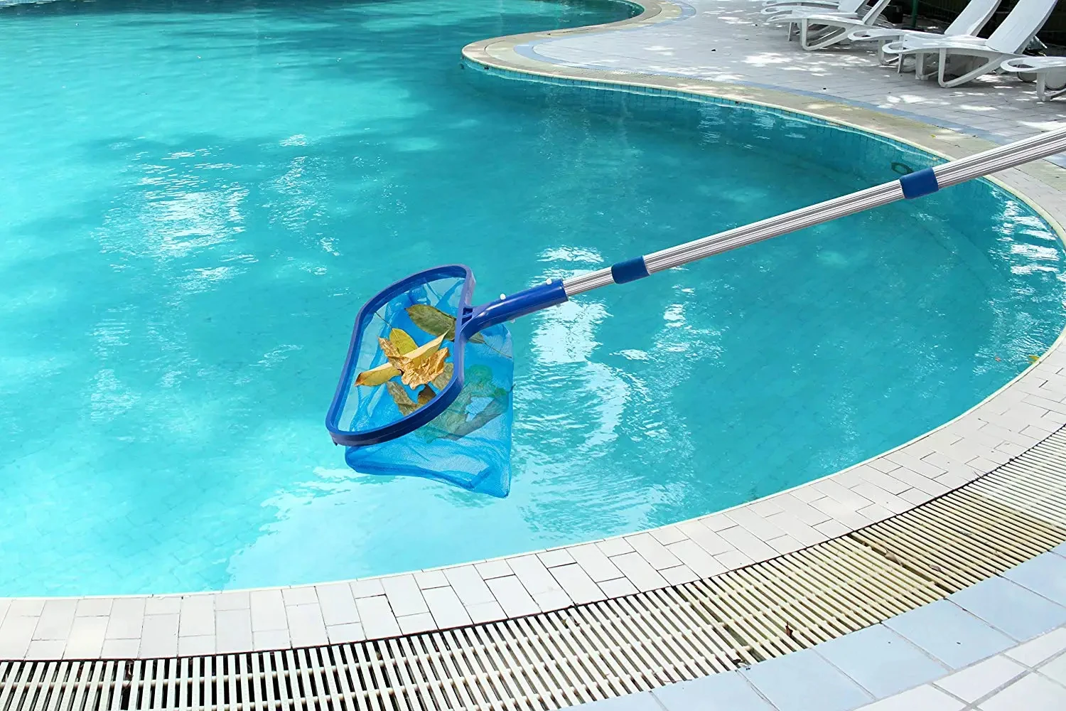 Deep Skimmer Net with 17"-40" Telescopic Pole Leaf Skimmer Fine Mesh Net Rake Net for Cleaning Above Ground Inground Pool Hot Tu view 4