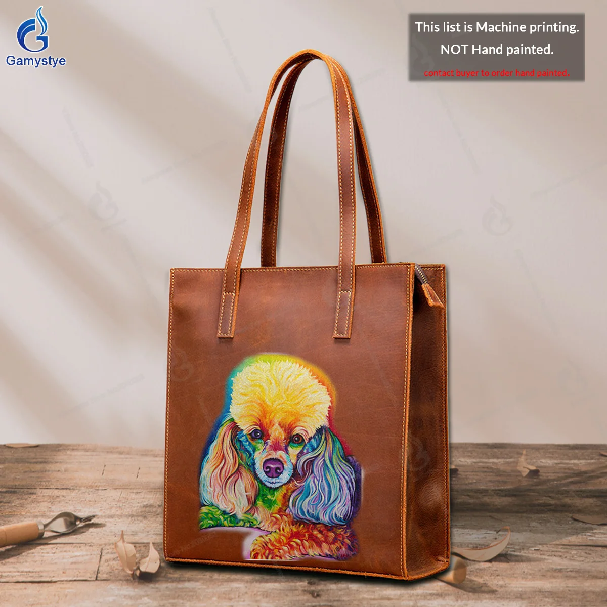 

Art Print Customize Tote Dog with colored ear Ladies Designer Brand Handbag High Quality Messenger Shoulder Bag Real Cowskin New