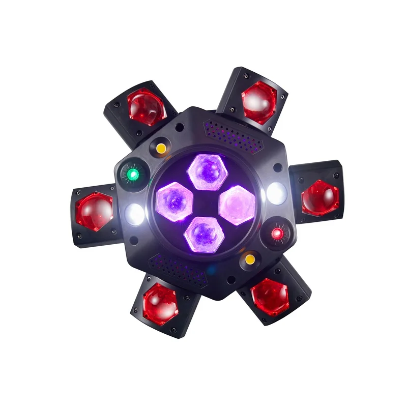 150w 6-Arm Disco Beam Bee Eye Rotating Stage Light DMX512 RGBW Beam+RG Laser+White/Warm White Flash+RGB Light Strip
