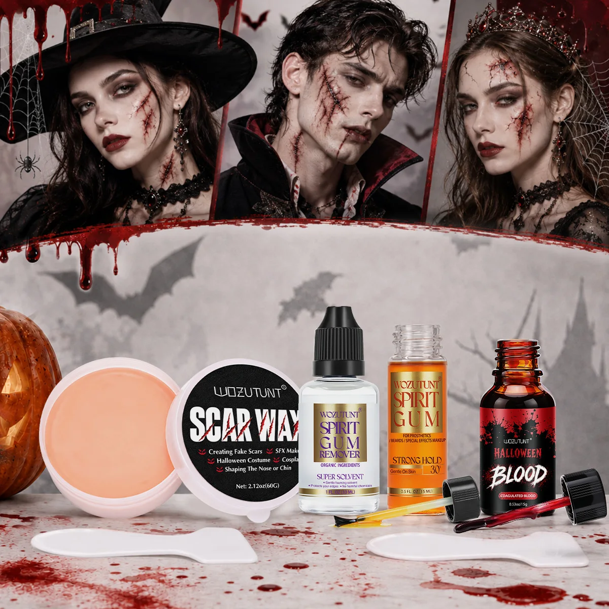 Halloween Makeup Scar Wax Spirit Gum Remover Fake Blood Realistic Wound Scars Zombie Vampire Cosplay Costume Party Makeup Tools