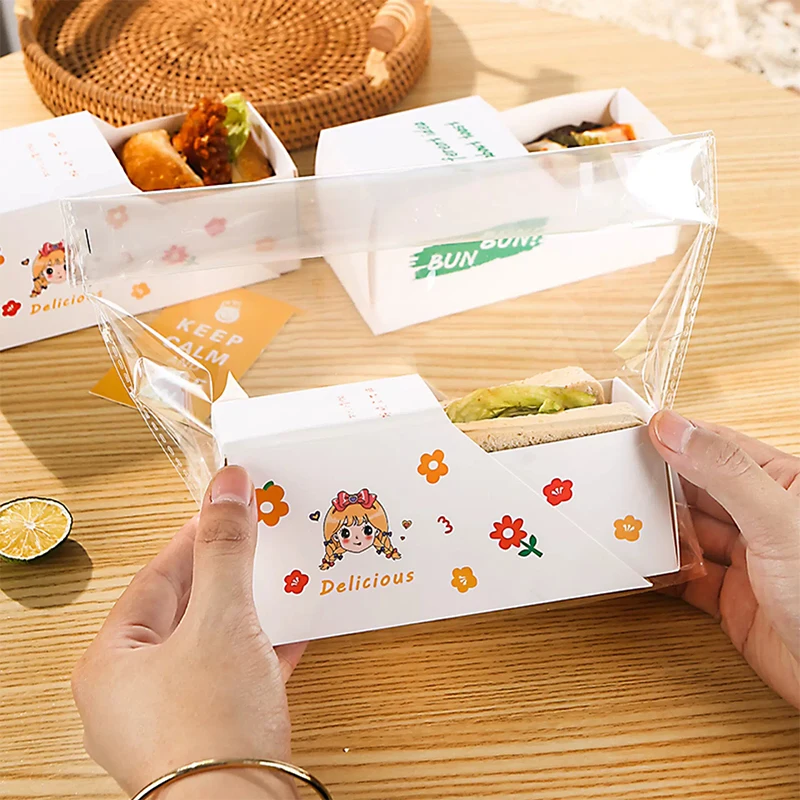 Caja de sándwich de 50, papel de envolver para sándwich, bolsa de hamburguesa, embalaje portátil, caja de pan tostado reutilizable, caja de desayuno