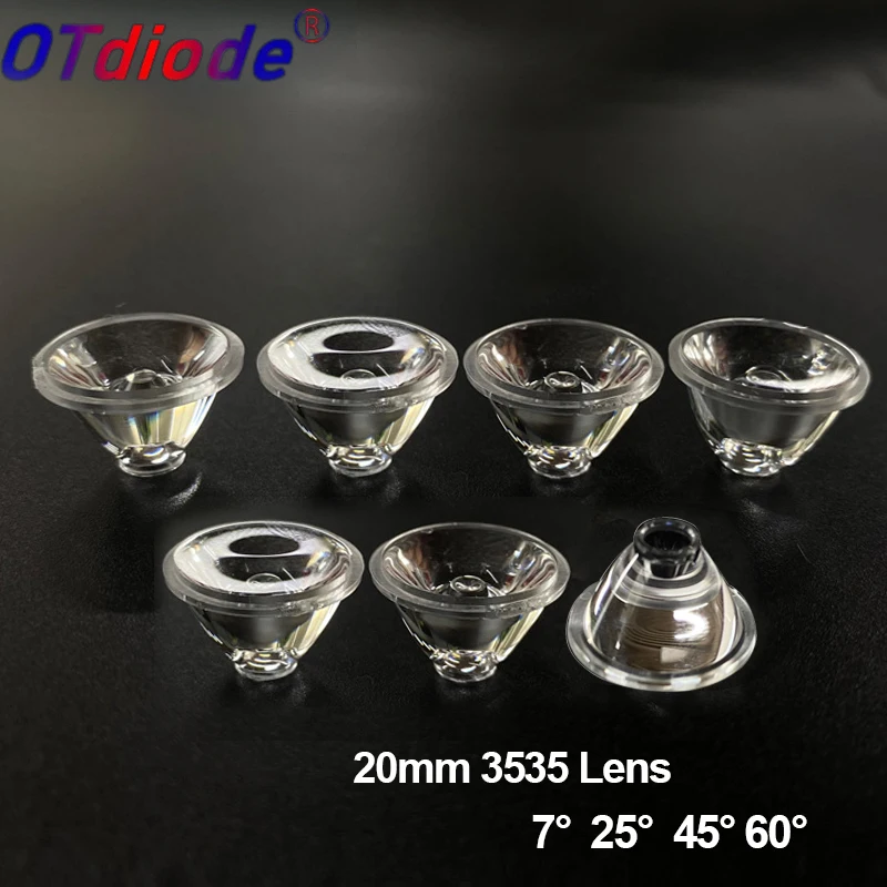 10pcs LED Lens 20mm XPEE 3W 3535 Optical PMMA Reflector Collimator Smooth Clear Surface Lenses 7 25 45 60Degree For3030 3535 LED