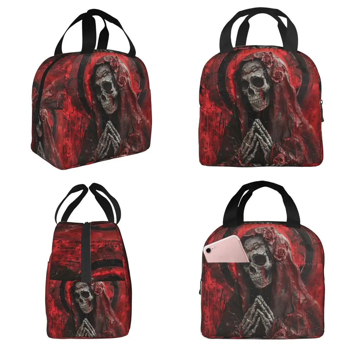 

Термосумка для обедов Santa Muerte Saint Death Goth Mexican Muertos Skull, изолированная, для детей, школьная, термоконтейнер для еды, сумка-тоут, ланч-бокс