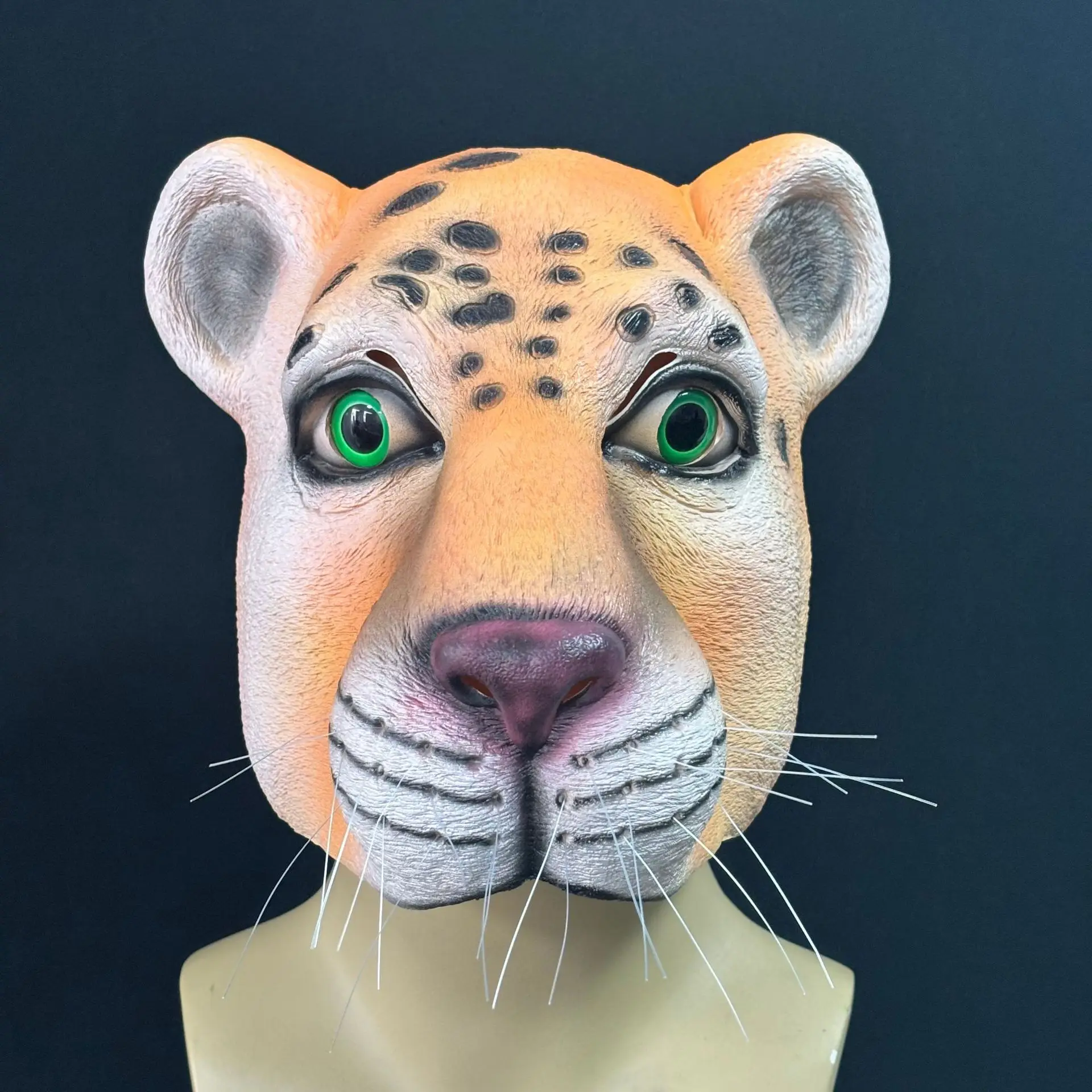 Realistische Leoparden-Vollkopf-Latexmaske für Erwachsene, Tiermaske für Halloween, Cosplay, Maskerade, Karneval, Kostümparty, Requisiten – Detail 5