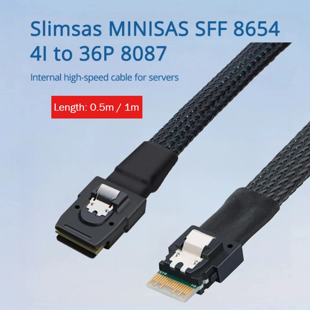 

Slimsas MINI SAS SFF 8654 4I до 36P 8087 Внутренний высокоскоростной кабель для серверов 12 Гбит/с 0,5 м 1 м Жесткие диски Суперскоростной провод для передачи данных