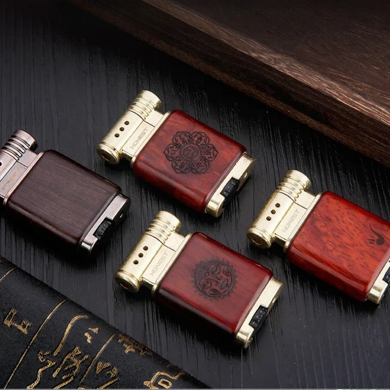 NEW HONEST Sandalwood Oblique Fire Butane Gas Lighter Creative Personalized Retro Metal Pipe Special Lighters Gadgets Wholesale