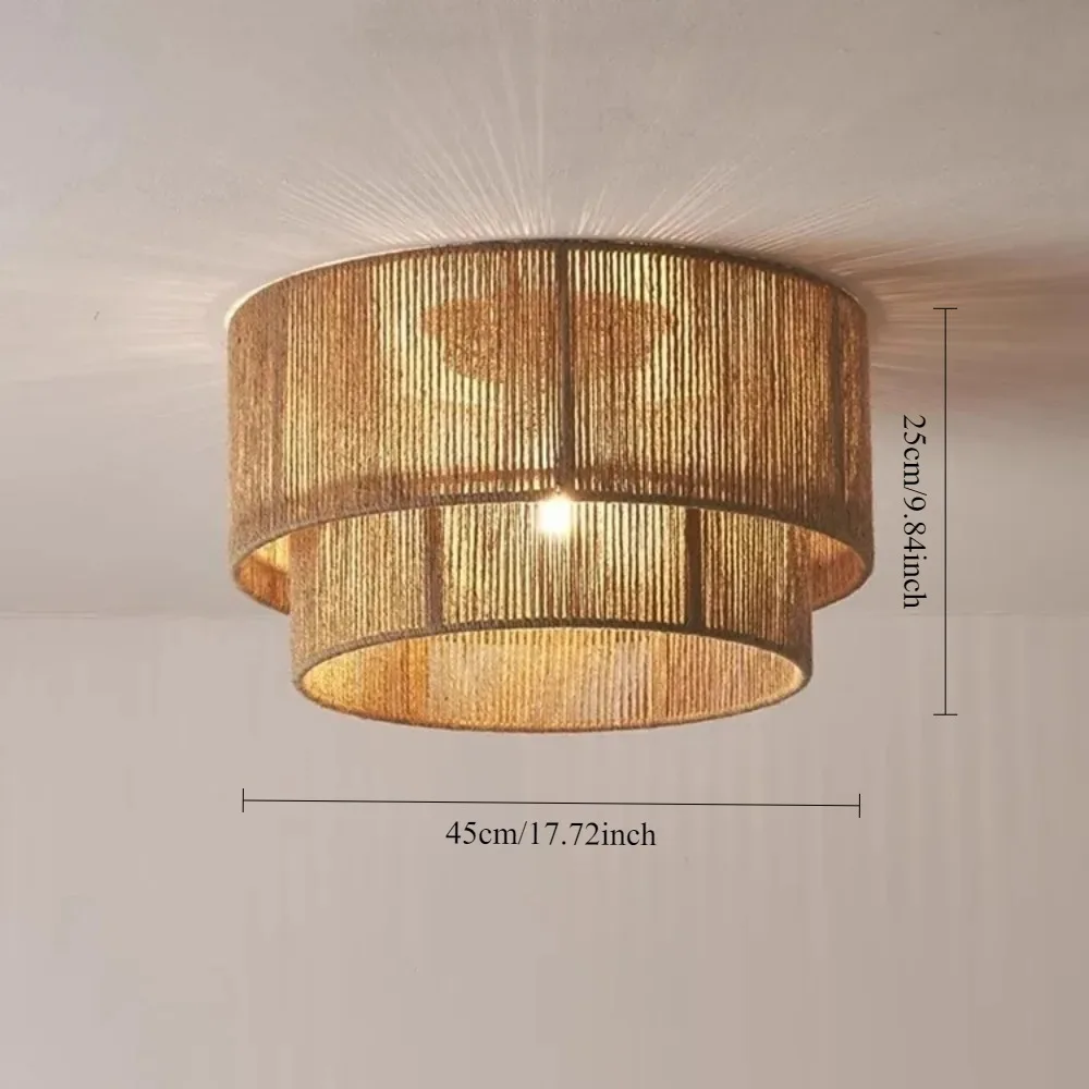 45CM chanvre corde suspension lampe style pastoral japonais plafond suspension pour chambre café bar cuisine île restaurant E27