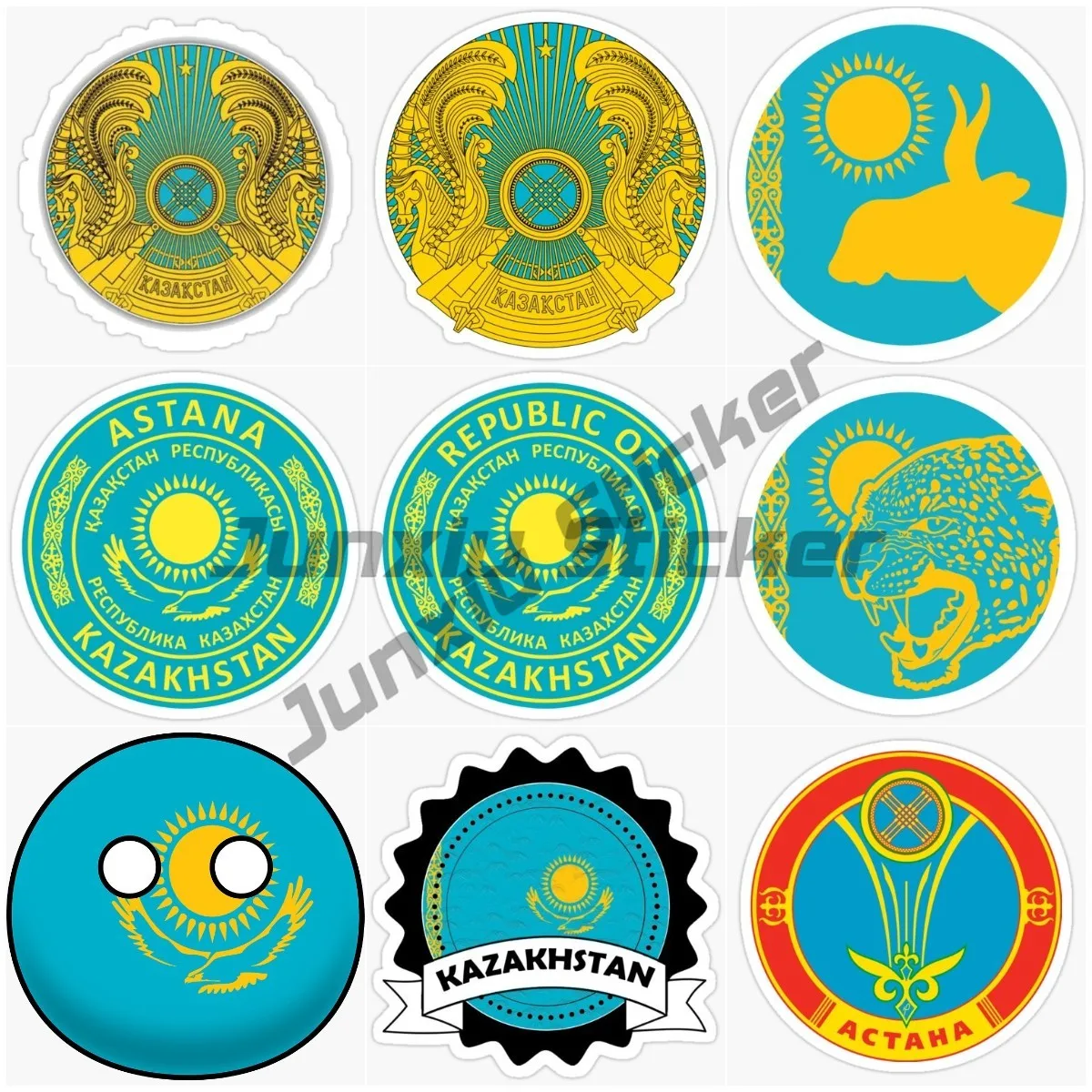 

Circular Kazakhstan Flag and Emblem Car Stickers Off Road Motorcycle Racing Laptop Helmet Car Decorative Styling Stickers