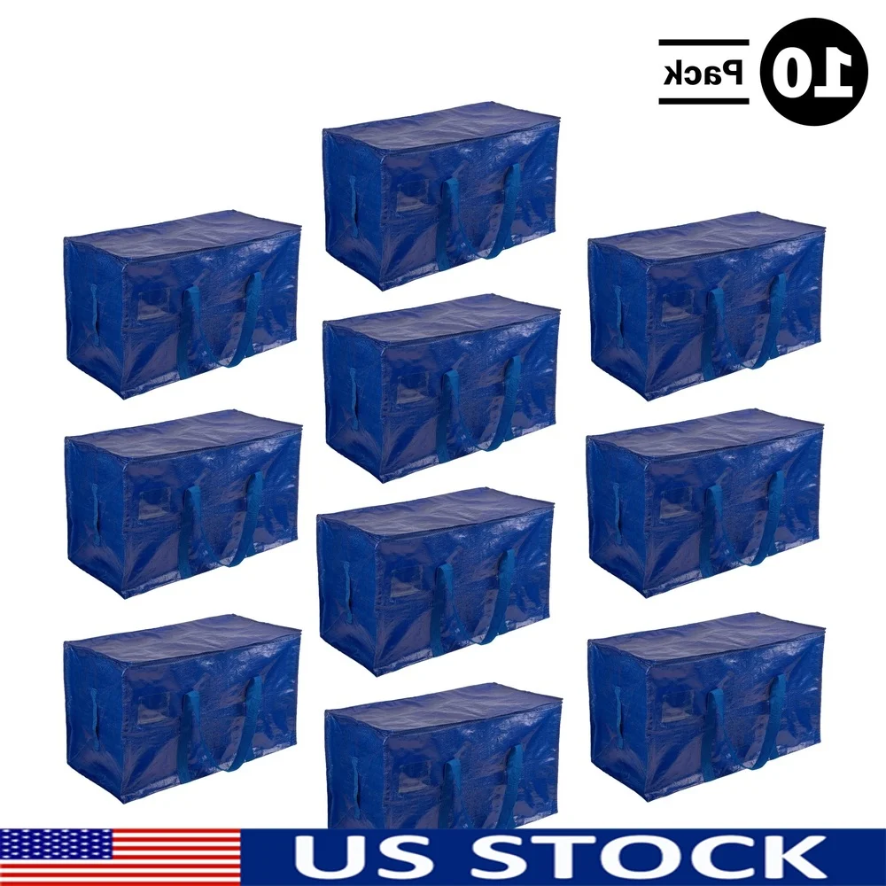 

10 Pack Large Moving Bags with Dual Zippers Durable Handles Clothes Storage Blanket Organizers Utility Totes