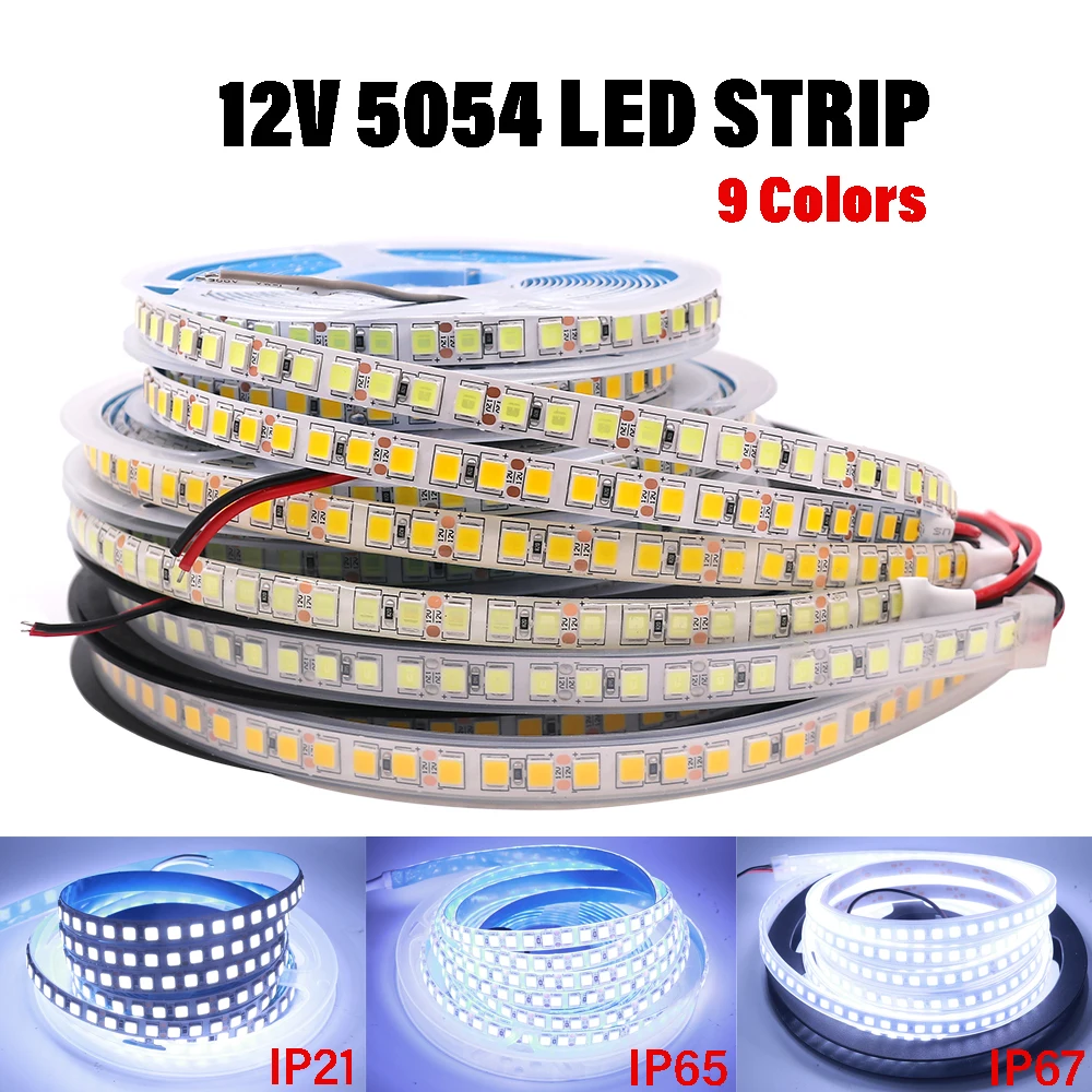 12V 5M LED Strip Light 5054 SMD 120LEDs/m IP21 IP65 IP67 Waterproof Flexible LED Tape for Home Lamp Strip Red Blue Pink 9 Colors