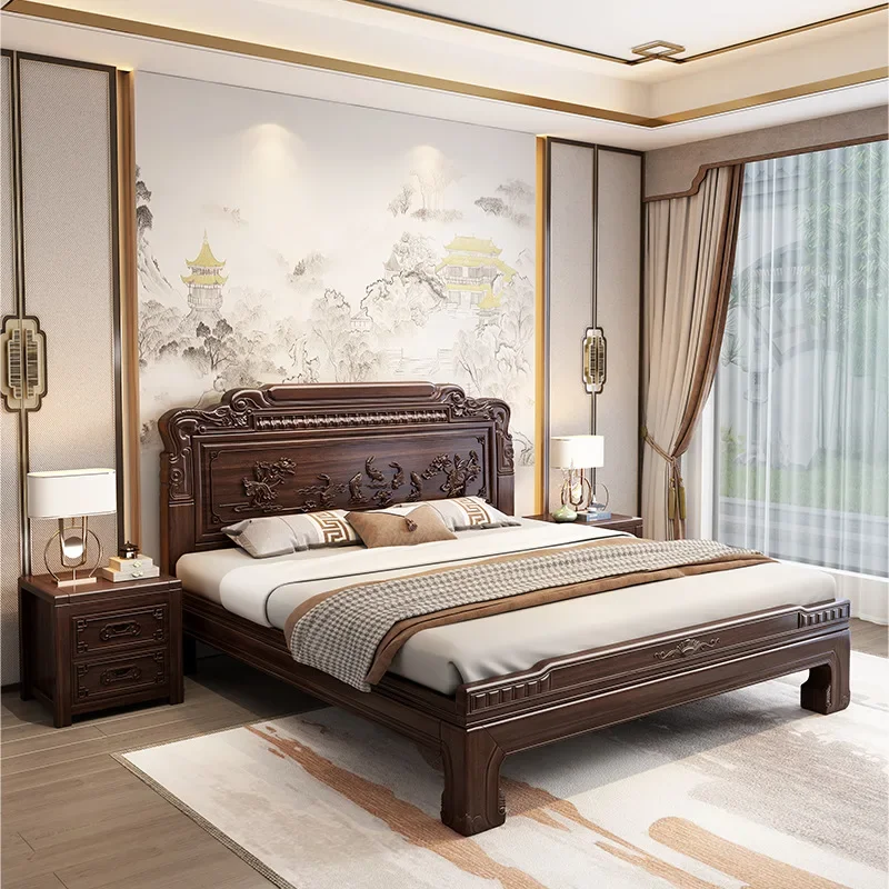 Carved South American red sandalwood Ming and Qing retro new Chinese master bedroom large bed single sheet cabinet