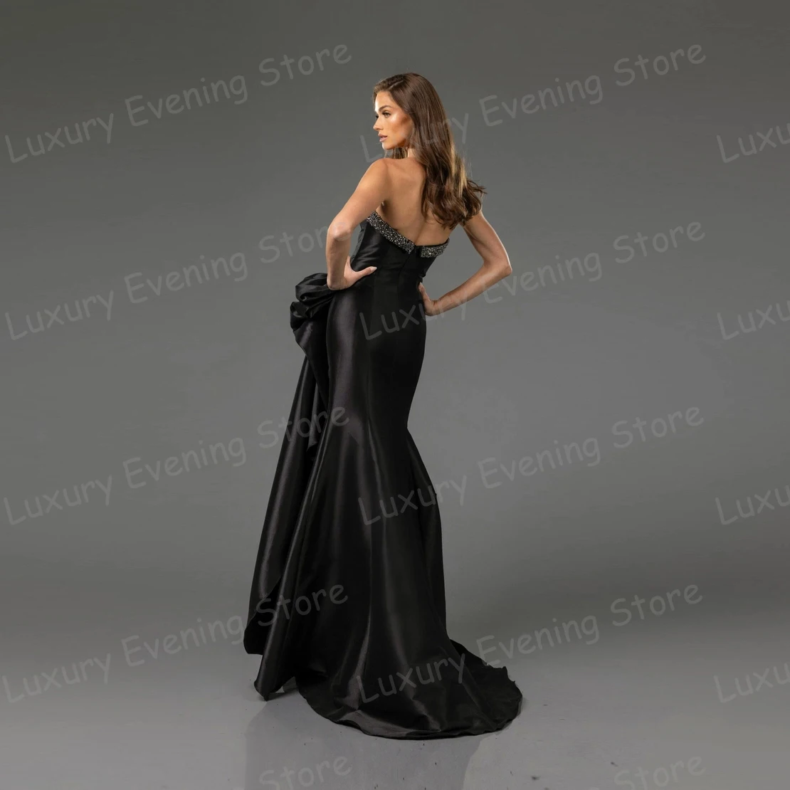 Moda sirena 2025 Vestidos De Noche Sexy sin tirantes con lentejuelas plisado satén espalda descubierta Vestidos De graduación fiesta Vestidos De Noche personalizados