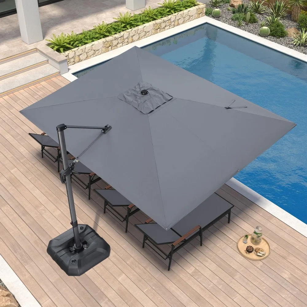 Patio Umbrella 9' x 11.5' Rectangle 360° Rotation Light Grey