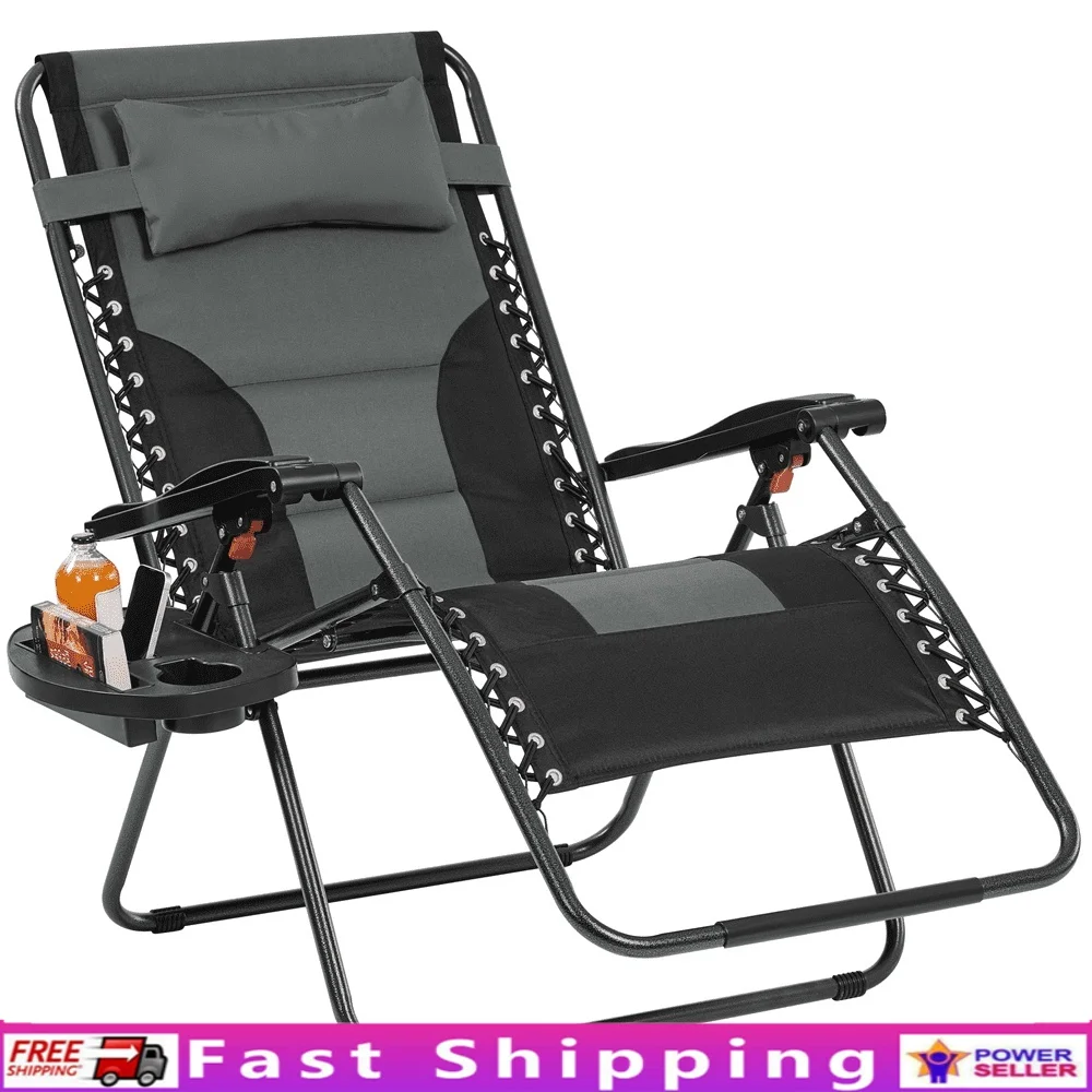 

29in Foldable Padded Zero Gravity Recliner with Cupholder Pillow Adjustable Outdoor Chair Lightweight Weather-Resistant Steel