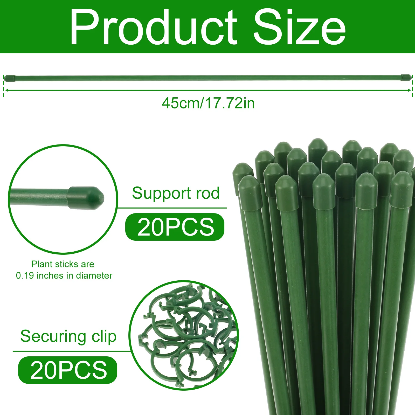 20 peças 45cm estacas de plantas de bambu verde reutilizáveis estaca de suporte de plantas para vasos de plantas e plantas de interior ferramentas de jardinagem