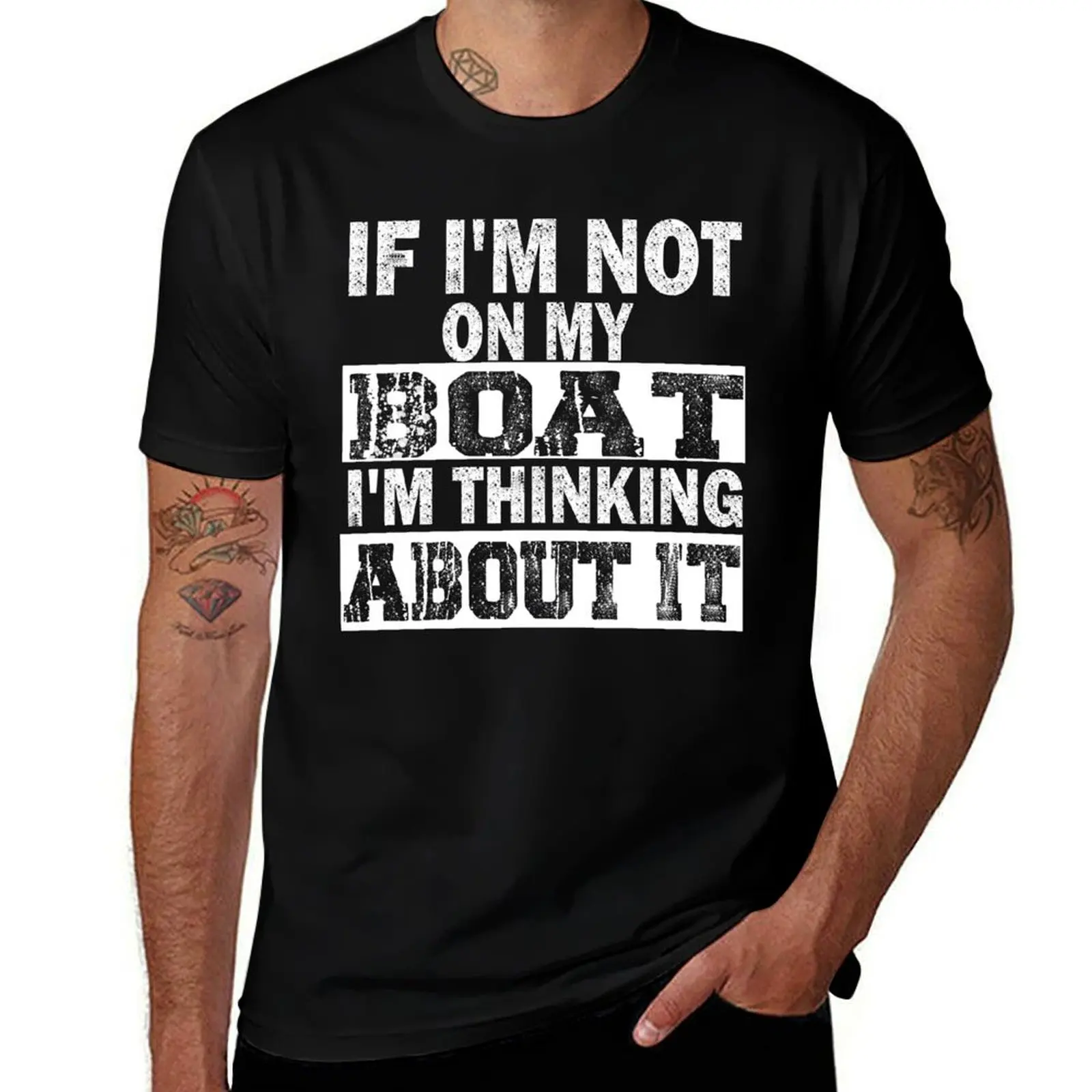 If I'm Not On My Boat I'm Thinking About It T-Shirt Art Pattern Printed Casual Top T-Shirt