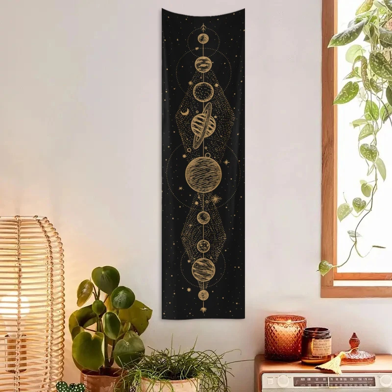 VIKAMA Vertical Bar Sun Moon Celestial Tapestry Wall Hanging Bedroom Dorm Minimalist Home Decor Long Strip Cloth