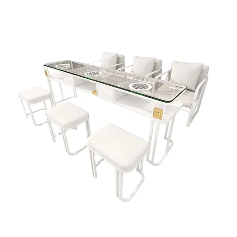 طاولة أظافر زجاجية محمولة متعددة الوظائف بتصميم أوروبي مع أثاث صالون ميسا الاحترافي للتخزين #3