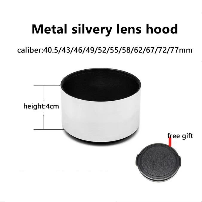 Medium Telephoto Lens len hoods metal silvery shelter from stray lights Prevent rain snow Protective Lens covers telelens