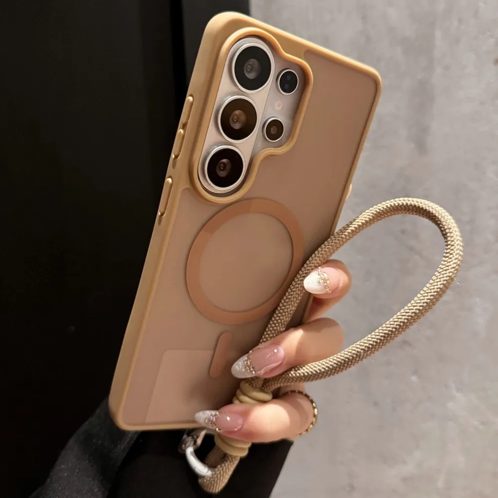 Luxury Matte Strape Lanyard Case for Samsung Galaxy S26 S25 S24 S23 S22 Plus Ultra A37 A75 A35 A55 A36 A56 For Magsafe Cover