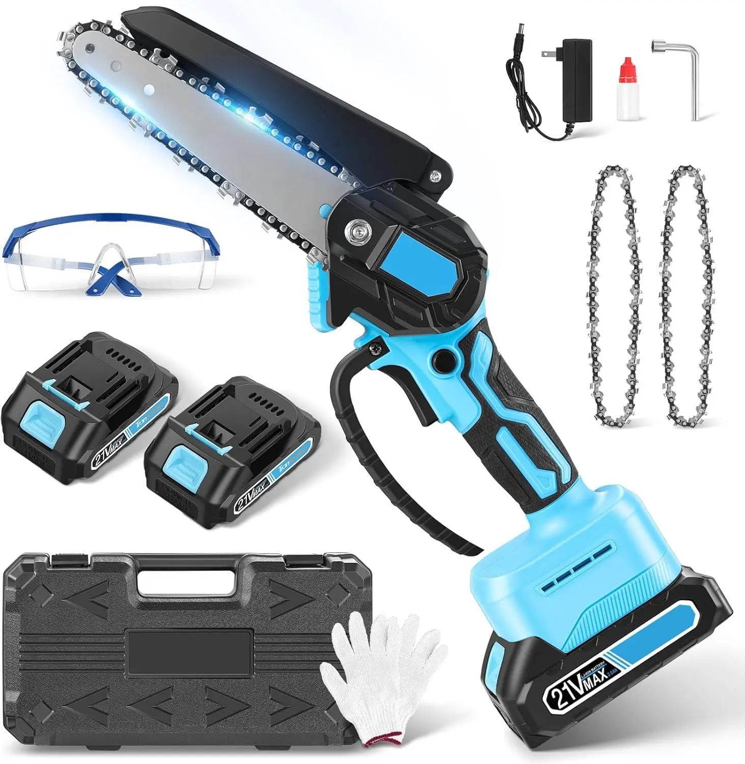 Mini Chainsaw Cordless, 6 Inch Handheld Electric Power Chain Saw With 2 Batteries Portable Eletric Chainsaw For Dad Husband