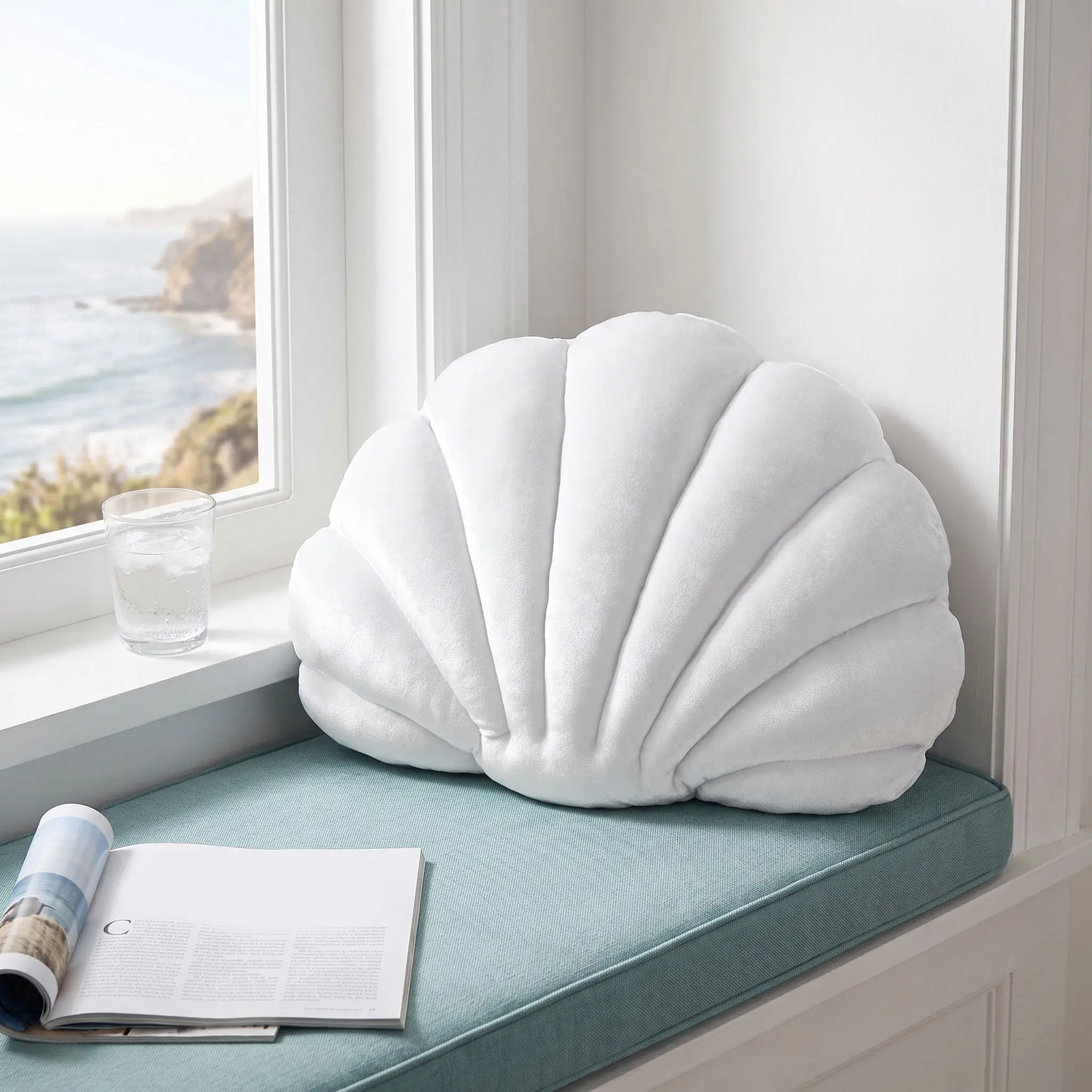 Seashell Throw Pillow Beachy Coastal Cushion for Bedroom Plush 3D Shell Shaped Pillow Ocean Inspired Seaside Accent for Sofa