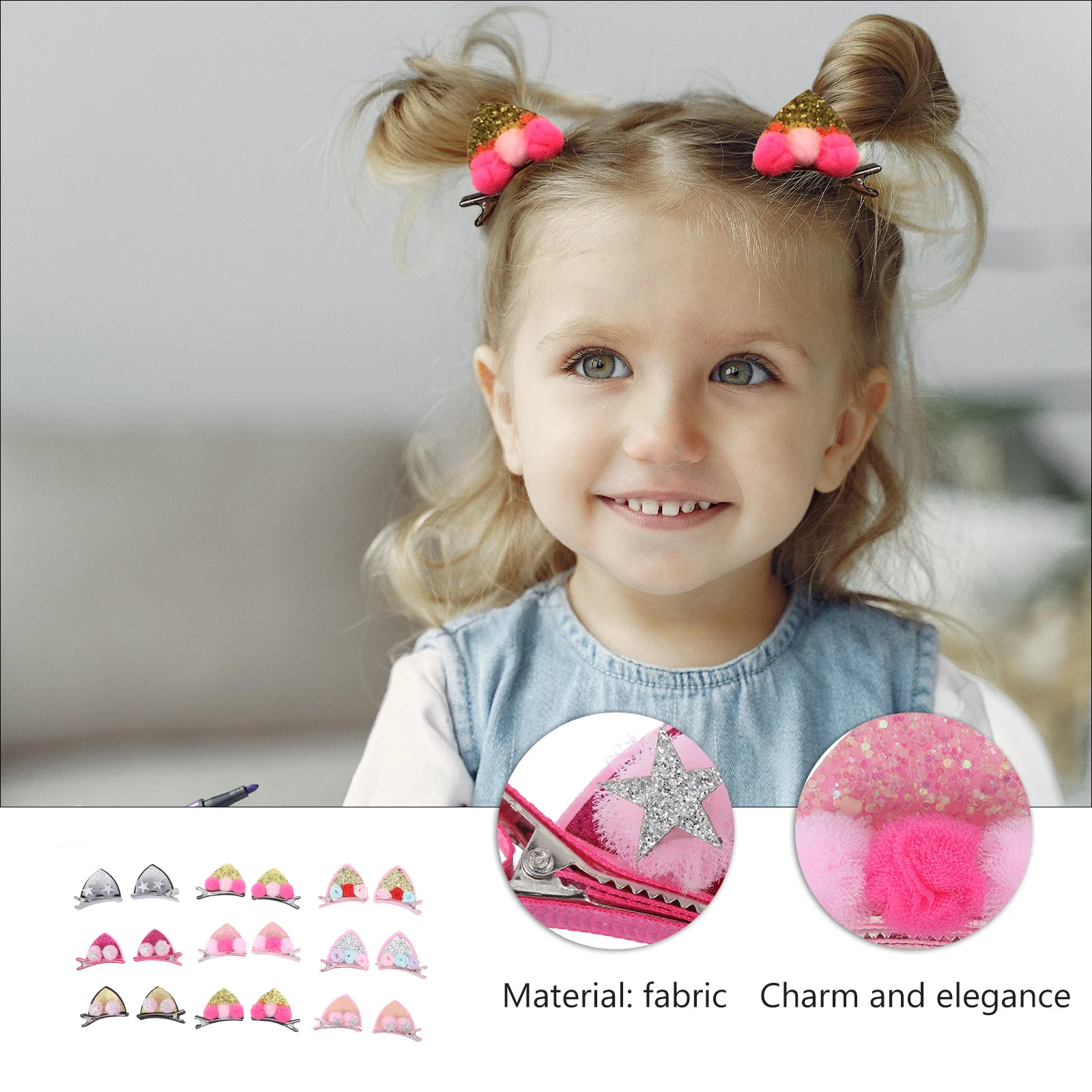 

18 Pcs Cat Ears Hairpin Sequins Accessories Sparkly Fabric Decoration Barrettes