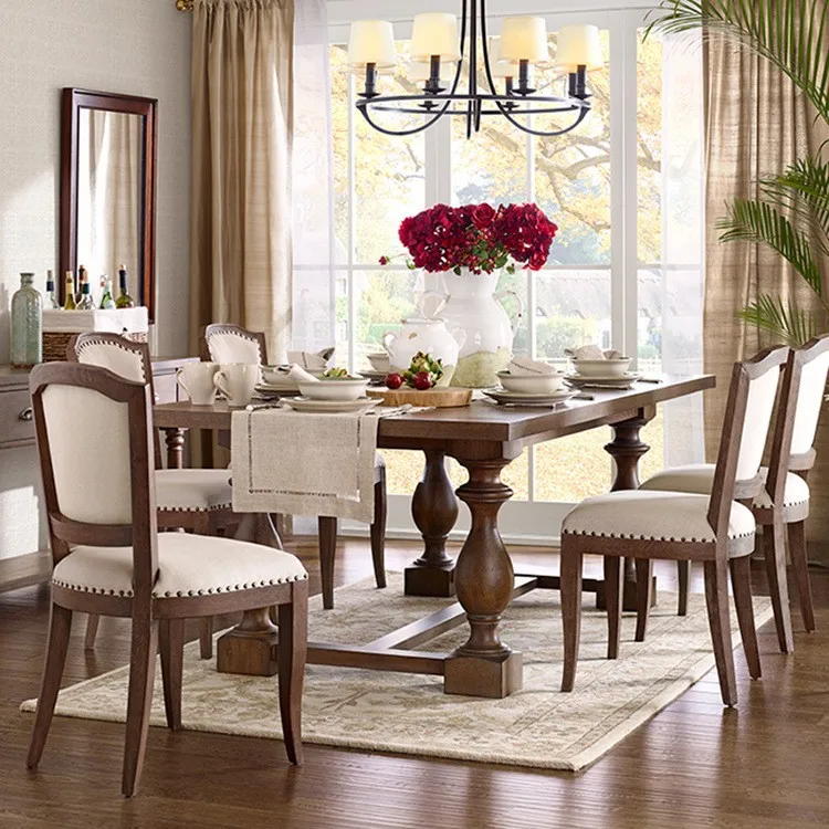 Retro solid wood dining table old western dining table medieval conference table photography building villa roman column dining